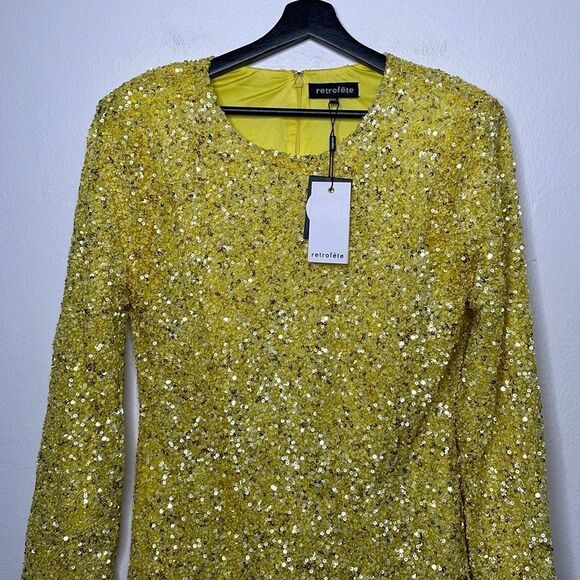 RETROFETE Womens Size XXL Nikki Sequined Tulle Mini Dress Yellow - Picture 7 of 12